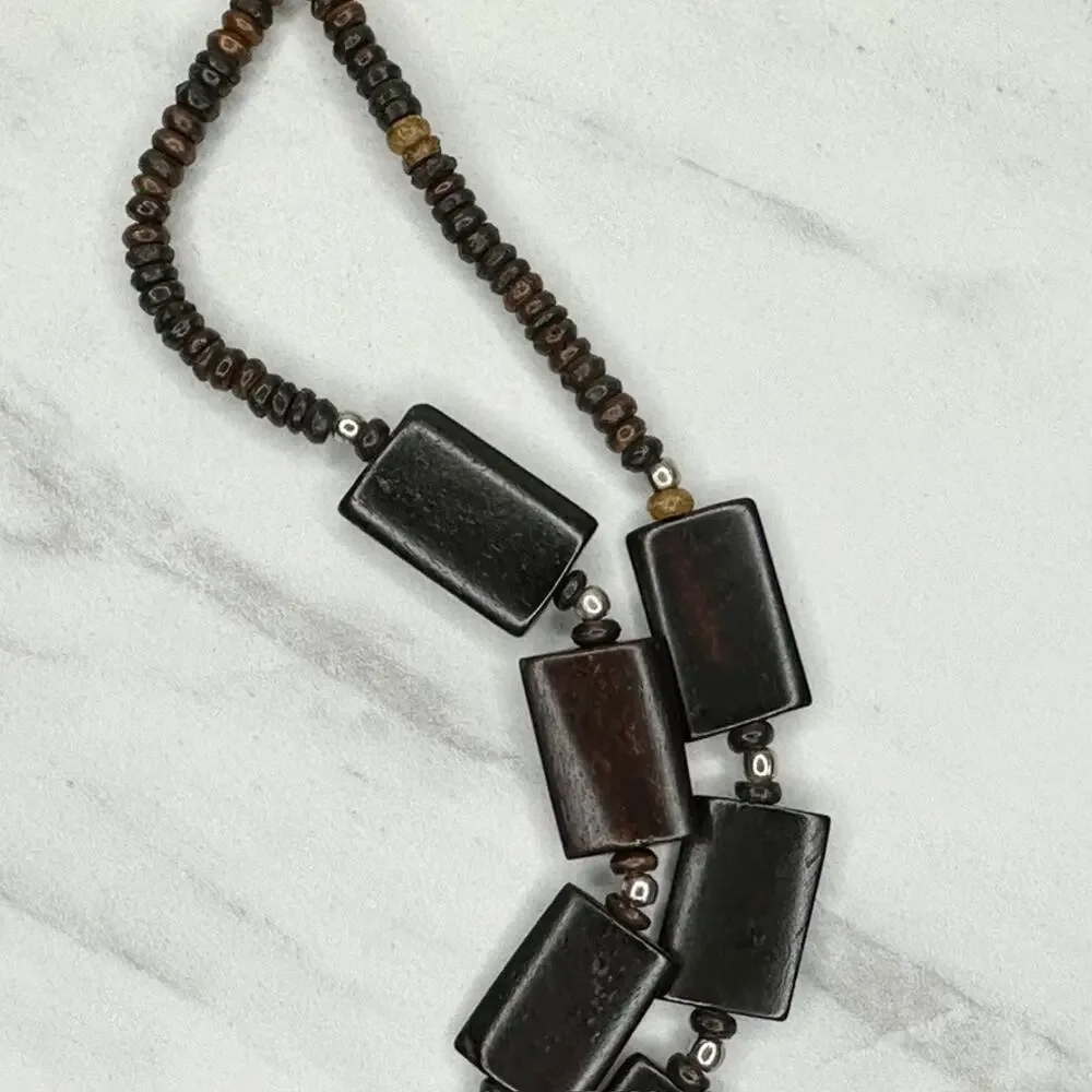 Wood Beaded Silver Tone Chain Link Belt Small/Medium (S/M) ✨